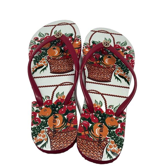 Tory Burch flip-flops red basket fruit 9 - Picture 2 of 5